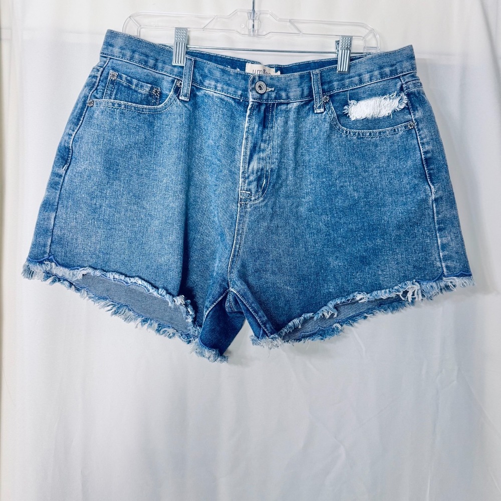 Umgee Denim Shorts Size 7 High Rise Distressed Frayed Scalloped Hem Boho Y2K